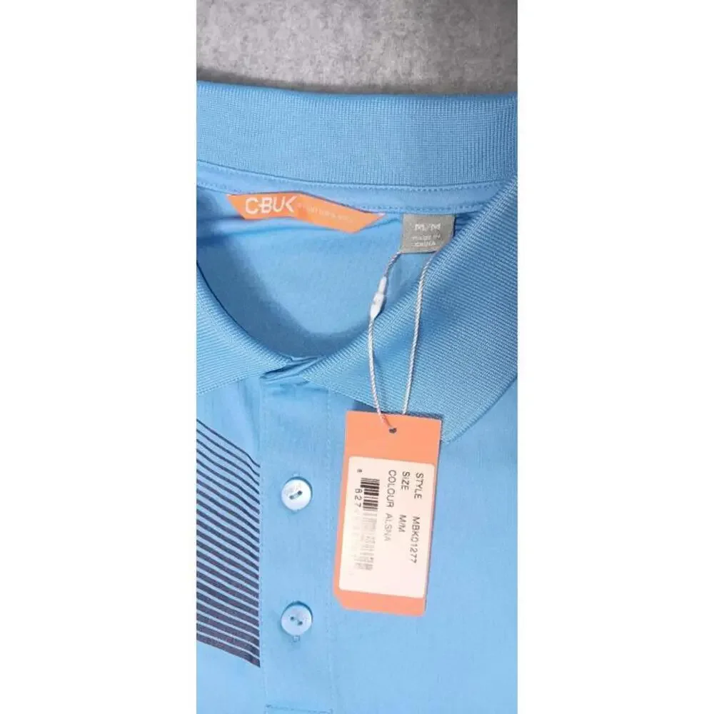 NWT Cutter & Buck Polo Shirt Mens Size Medium Light Blue Collar Buttons 